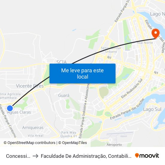 Concessionárias to Faculdade De Administração, Contabilidade E Economia (Face) map