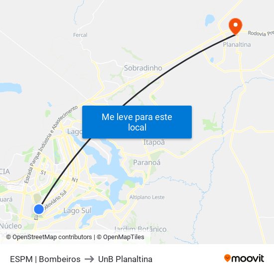 ESPM | Bombeiros to UnB Planaltina map