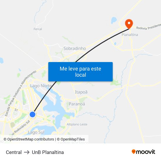 Central to UnB Planaltina map