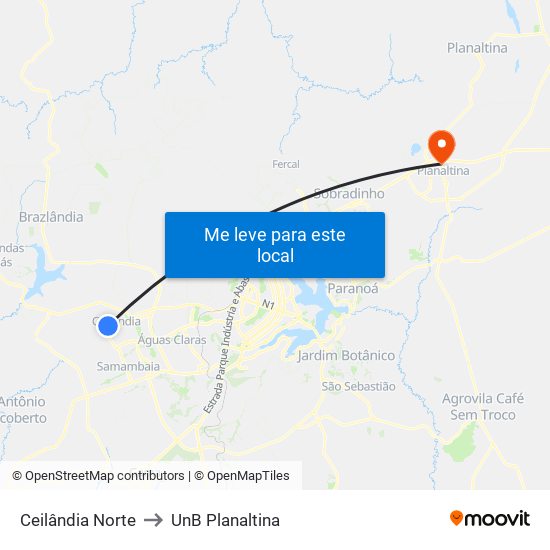 Ceilândia Norte to UnB Planaltina map