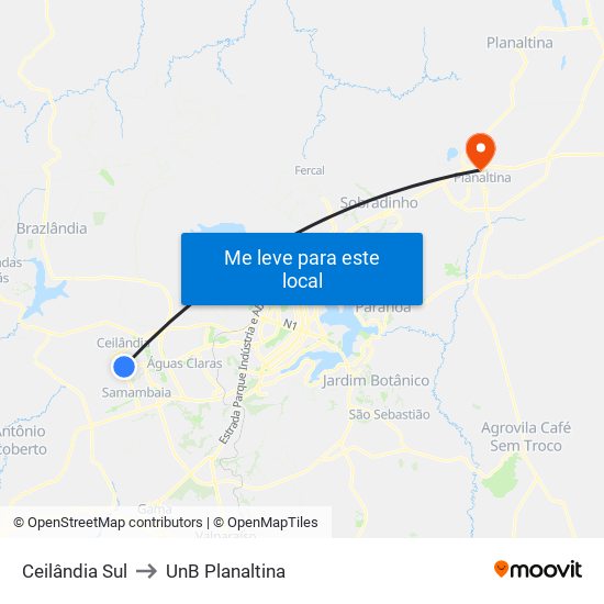 Ceilândia Sul to UnB Planaltina map