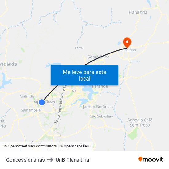 Concessionárias to UnB Planaltina map