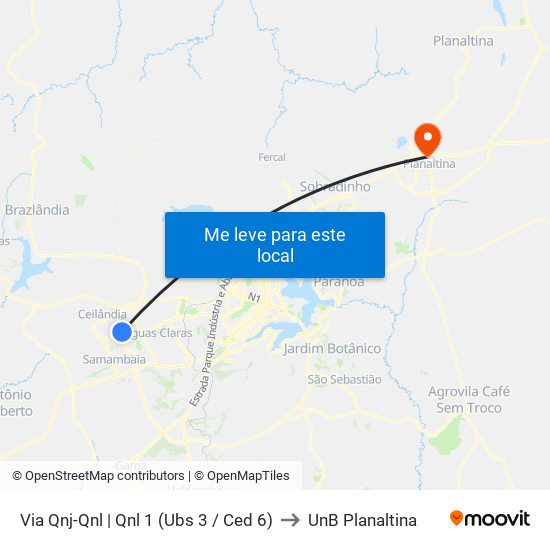 Via Qnj-Qnl | Qnl 1 (Ubs 3 / Ced 6) to UnB Planaltina map