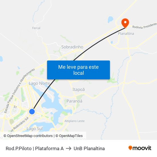 Rod.P.Piloto | Plataforma A to UnB Planaltina map