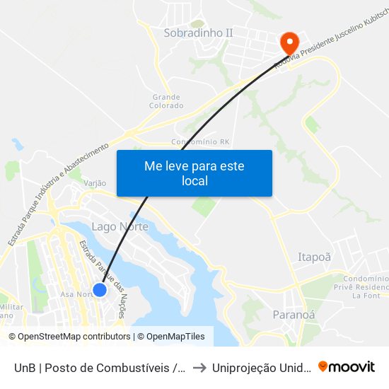 UnB | Posto de Combustíveis / Subway to Uniprojeção Unidade II map