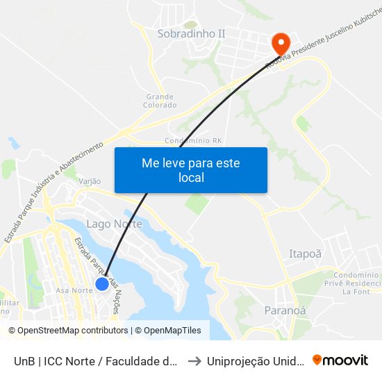 Unb | Icc Norte / Faculdade De Direito to Uniprojeção Unidade II map