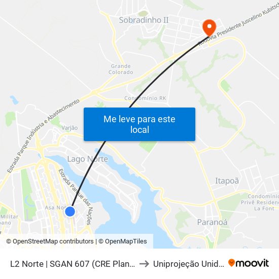 L2 Norte | Sgan 607 (Brasília Medical Center / Cean) to Uniprojeção Unidade II map