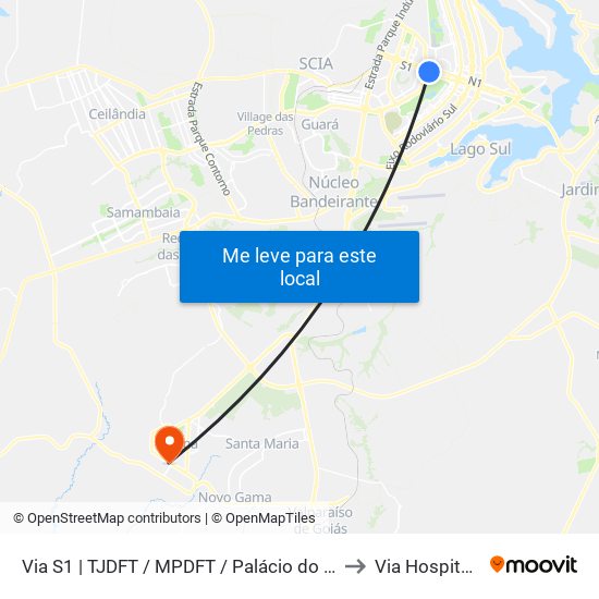 Via S1 | TJDFT / MPDFT / Palácio do Buriti to Via Hospitalar map