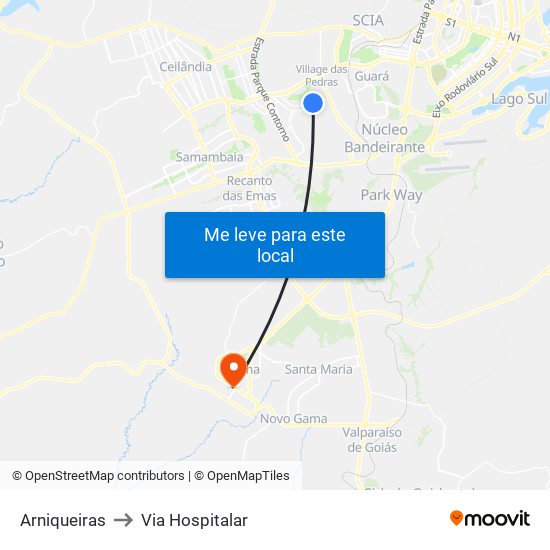 Arniqueiras to Via Hospitalar map