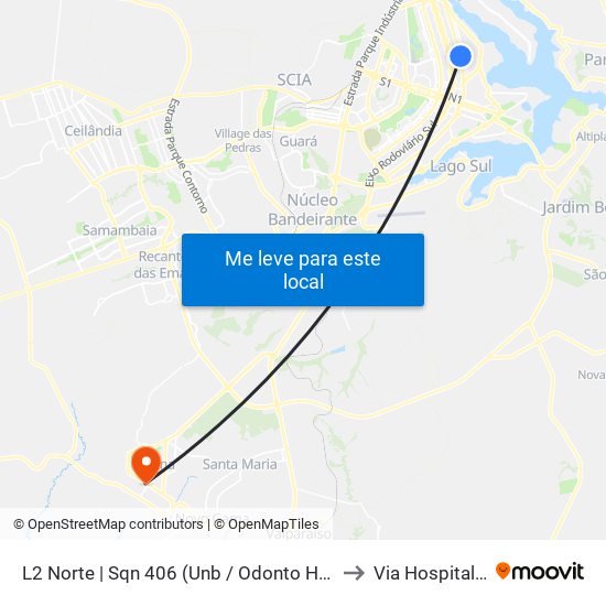 L2 Norte | Sqn 406 (Unb / Odonto Hub) to Via Hospitalar map