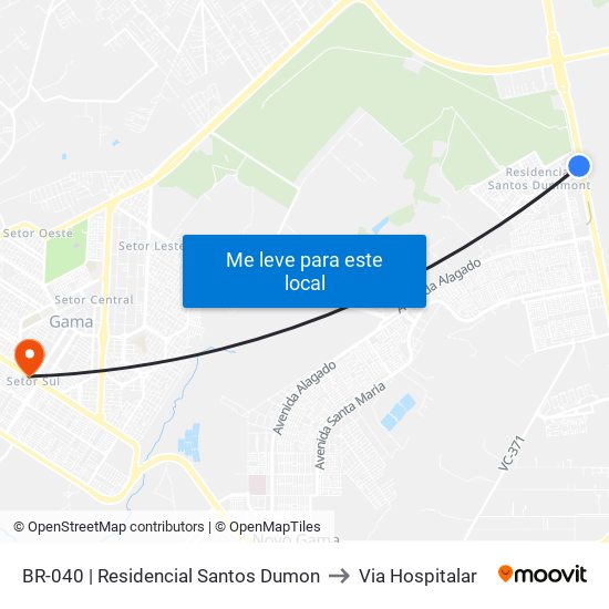 Br-040 | Residencial Santos Dumont to Via Hospitalar map