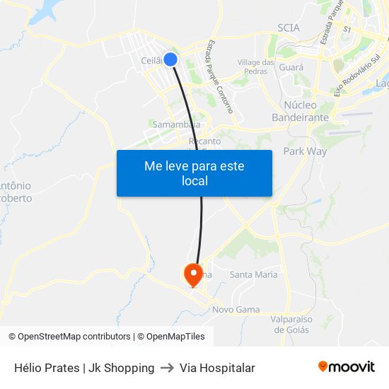 Hélio Prates | Jk Shopping to Via Hospitalar map