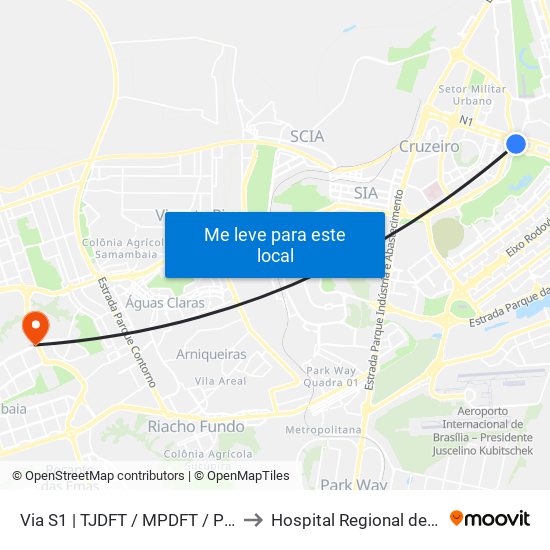 Via S1 | TJDFT / MPDFT / Palácio do Buriti to Hospital Regional de Samambaia map