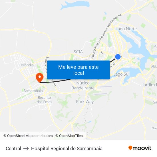 Central to Hospital Regional de Samambaia map