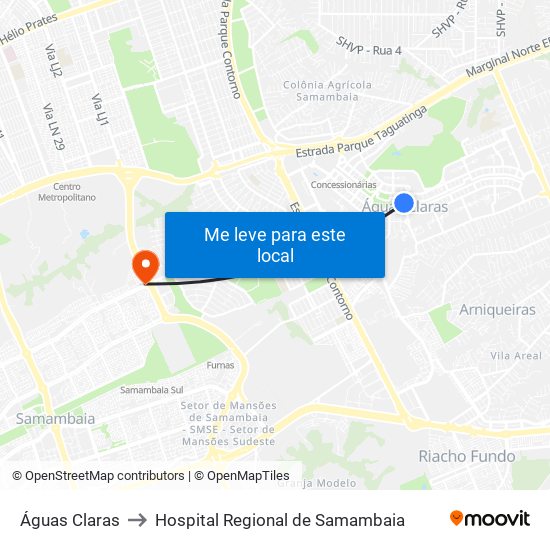 Águas Claras to Hospital Regional de Samambaia map