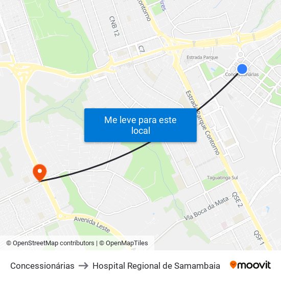 Concessionárias to Hospital Regional de Samambaia map