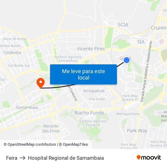 Feira to Hospital Regional de Samambaia map