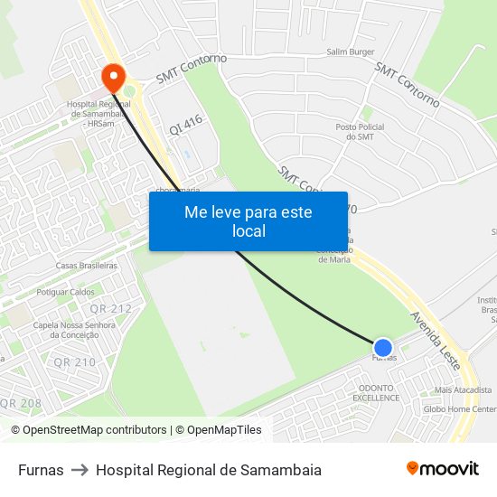 Furnas to Hospital Regional de Samambaia map