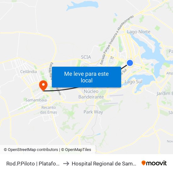 Rod.P.Piloto | Plataforma C to Hospital Regional de Samambaia map