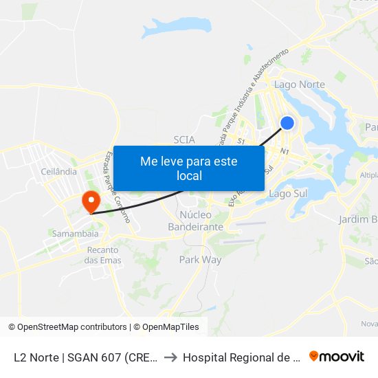 L2 Norte | Sgan 607 (Brasília Medical Center / Cean) to Hospital Regional de Samambaia map