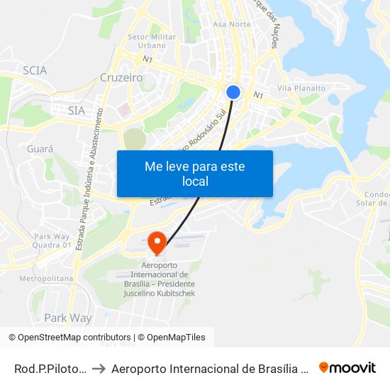 Rod.P.Piloto | Plataforma D (Box 16) to Aeroporto Internacional de Brasília / Presidente Juscelino Kubitschek (BSB) (Aeroporto Internaciona map