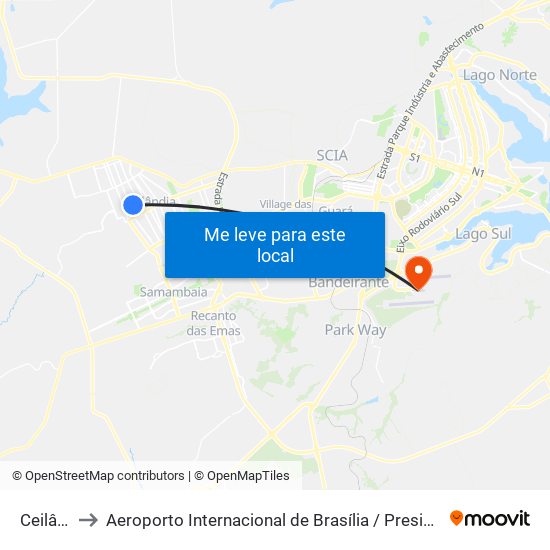 Ceilândia Norte to Aeroporto Internacional de Brasília / Presidente Juscelino Kubitschek (BSB) (Aeroporto Internaciona map