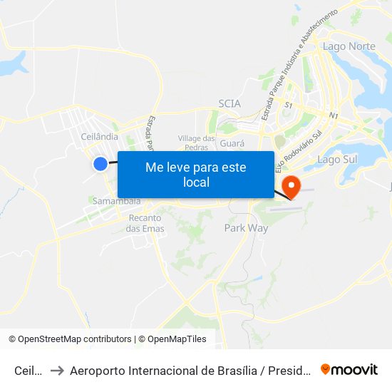 Ceilândia Sul to Aeroporto Internacional de Brasília / Presidente Juscelino Kubitschek (BSB) (Aeroporto Internaciona map