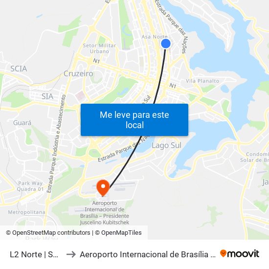 L2 Norte | Sqn 406 (Unb / Odonto Hub) to Aeroporto Internacional de Brasília / Presidente Juscelino Kubitschek (BSB) (Aeroporto Internaciona map