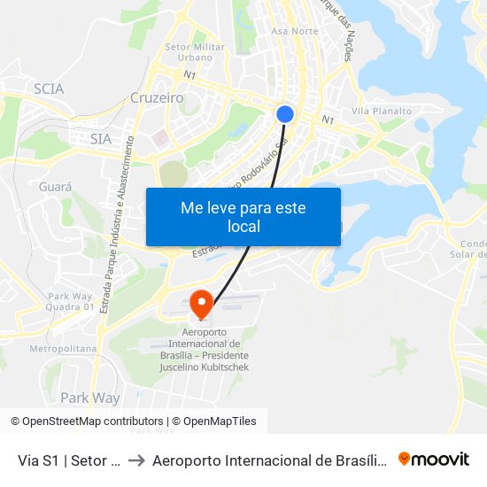Via S1 | Setor Hoteleiro Sul (Hotel Nacional) to Aeroporto Internacional de Brasília / Presidente Juscelino Kubitschek (BSB) (Aeroporto Internaciona map