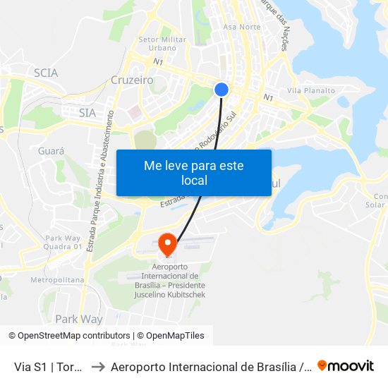 Via S1 | Torre De Tv / Brasil 21 / Shs to Aeroporto Internacional de Brasília / Presidente Juscelino Kubitschek (BSB) (Aeroporto Internaciona map