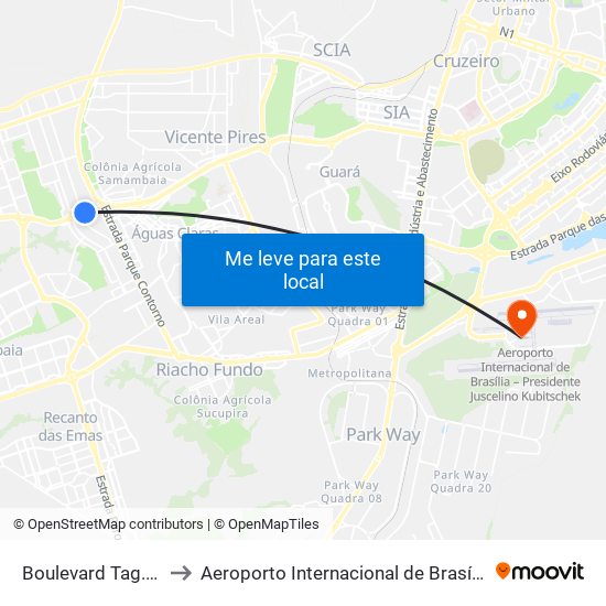 Boulevard Tag. Centro | Praça Do Relógio / Metrô to Aeroporto Internacional de Brasília / Presidente Juscelino Kubitschek (BSB) (Aeroporto Internaciona map