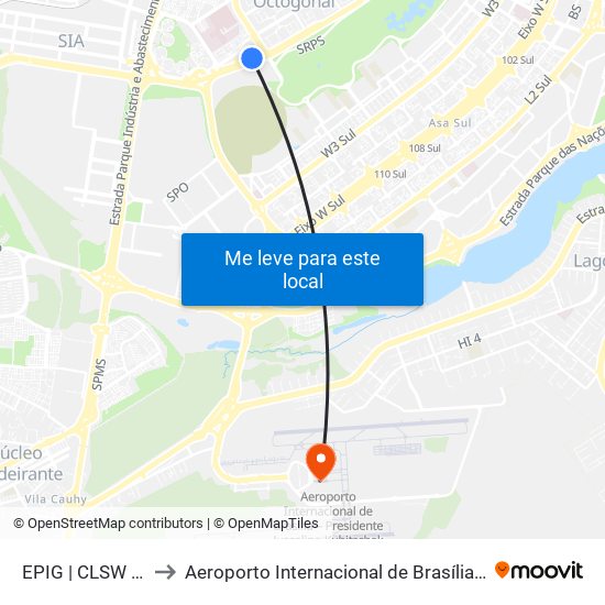 Epig | Sqsw 105 (Iml / Complexo Pcdf) to Aeroporto Internacional de Brasília / Presidente Juscelino Kubitschek (BSB) (Aeroporto Internaciona map