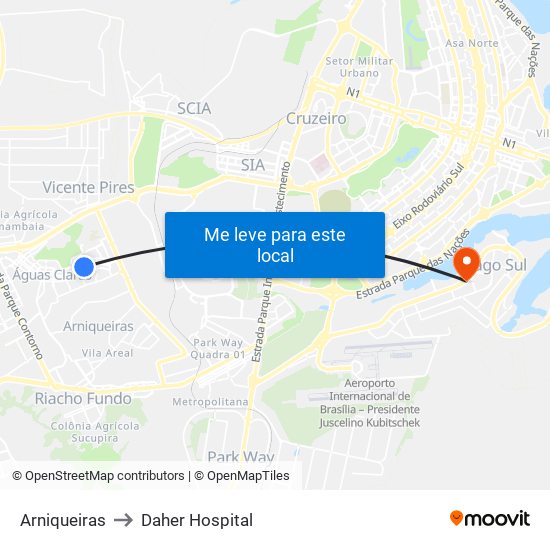Arniqueiras to Daher Hospital map