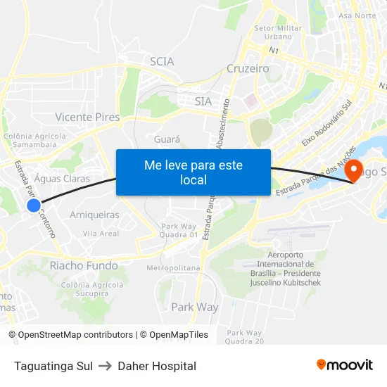 Taguatinga Sul to Daher Hospital map