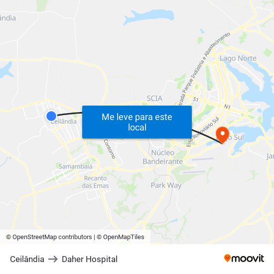 Ceilândia to Daher Hospital map