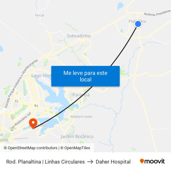 Rod. Planaltina | Linhas Circulares to Daher Hospital map