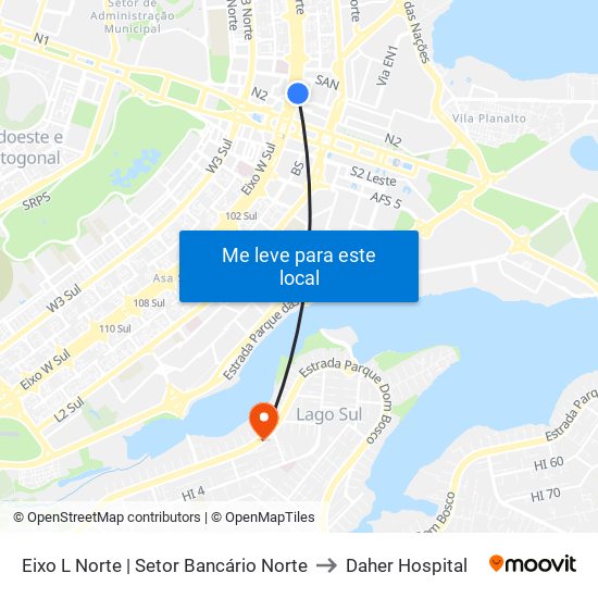 Eixo L Norte | Setor Bancário Norte to Daher Hospital map