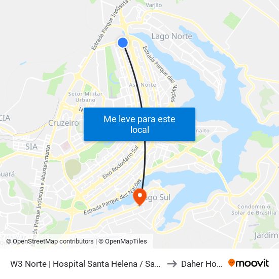 W3 Norte | Hospital Santa Helena / Santa Lúcia Norte to Daher Hospital map