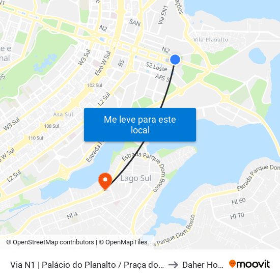Via N1 | Palácio Do Planalto / Praça Dos Três Poderes to Daher Hospital map