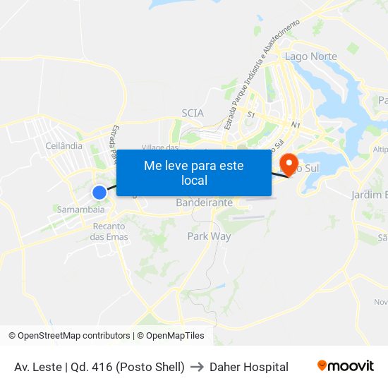 Av. Leste | Qd. 416 (Posto Shell) to Daher Hospital map