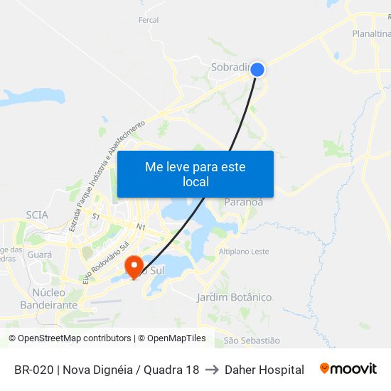 Br-020 | Nova Dignéia / Quadra 18 to Daher Hospital map