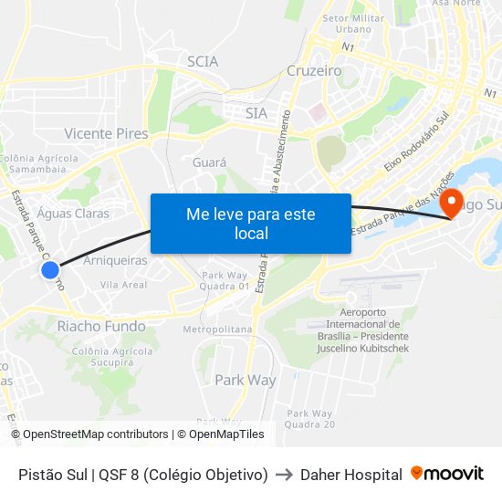 Pistão Sul | Qsf 8 (Colégio Objetivo to Daher Hospital map