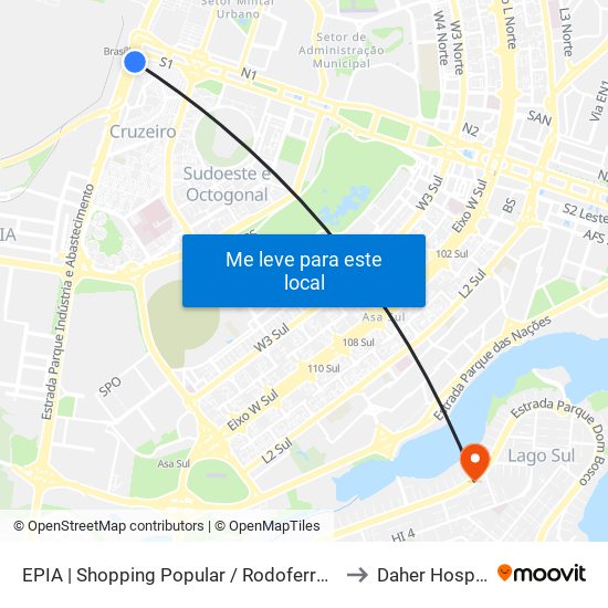 Epia Sul | Shopping Popular / Rodoferroviaria to Daher Hospital map