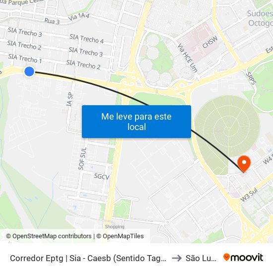 Corredor Eptg | Sia - Caesb (Sentido Taguatinga) to São Lucas map
