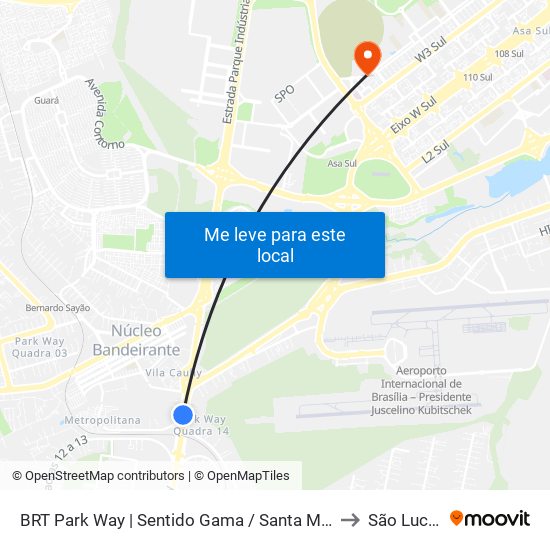 BRT Park Way | Sentido Gama / Santa Maria to São Lucas map