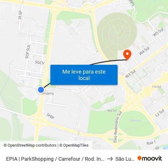 Epia Sul | Parkshopping / Carrefour / Rod. Interestadual / Assaí to São Lucas map