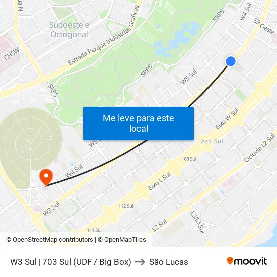 W3 Sul | 703 Sul (Udf / Big Box) to São Lucas map