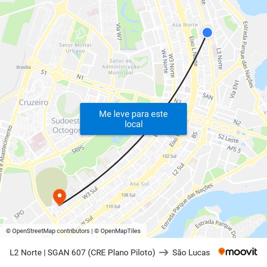 L2 Norte | Sgan 607 (Brasília Medical Center / Cean) to São Lucas map