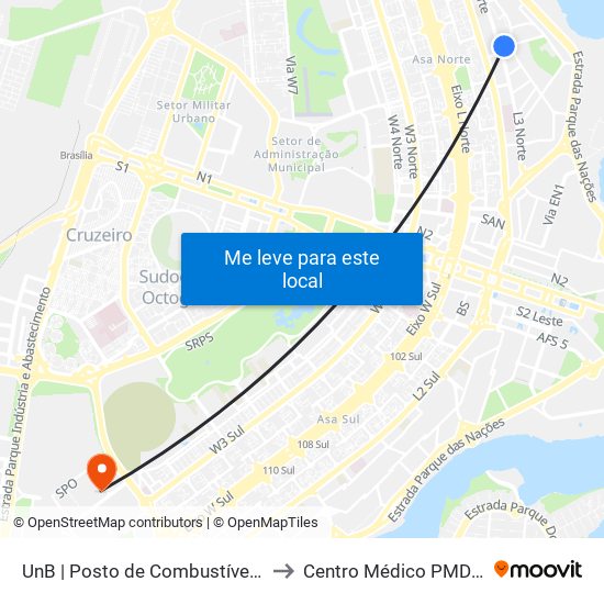 UnB | Posto de Combustíveis / Subway to Centro Médico PMDF - CMED map