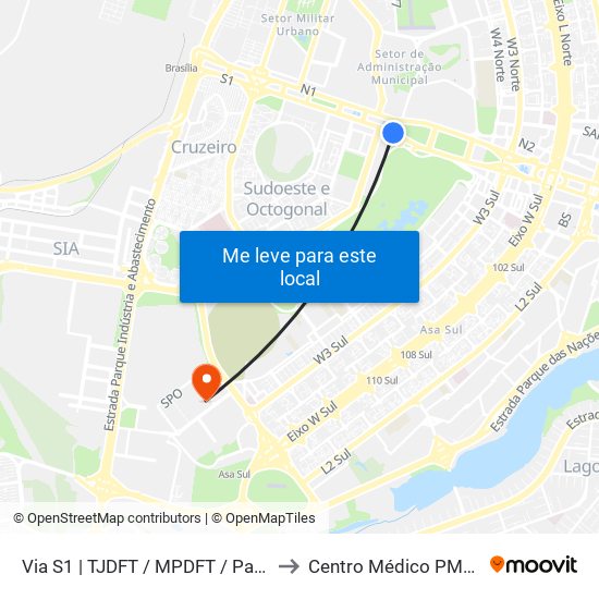 Via S1 | TJDFT / MPDFT / Palácio do Buriti to Centro Médico PMDF - CMED map